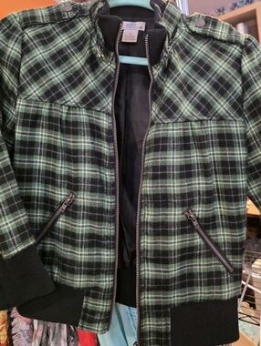 Plaid Bomber Jacket - Green/Black - Unbranded